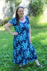 Sommerkleid Heide - blau mit Bumen bis XXL