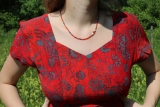 Campur-Sommerkleid - rot mit silbernen Blumen